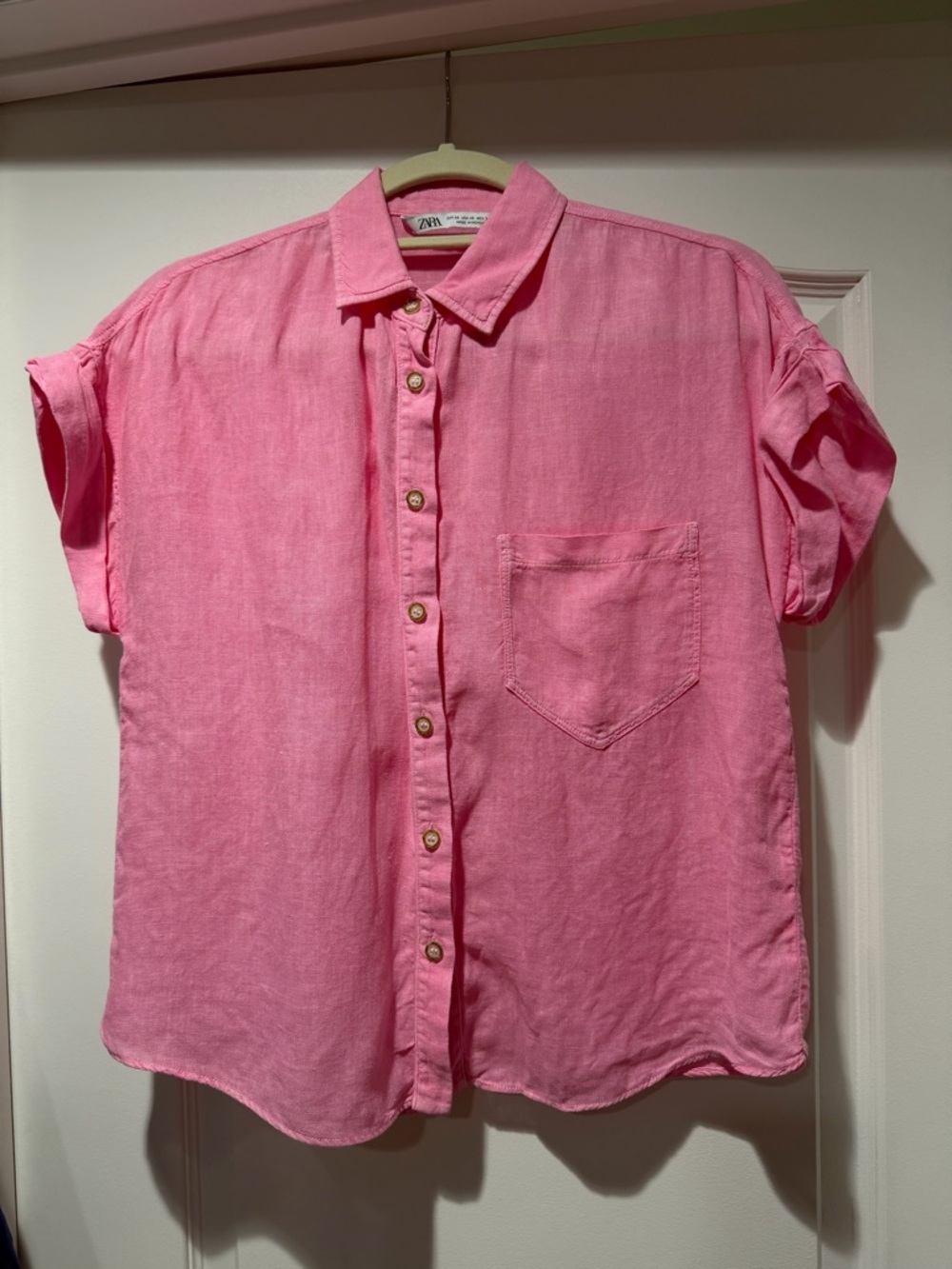 Zara Bubblegum Pink Linen-Blend Button Shirt